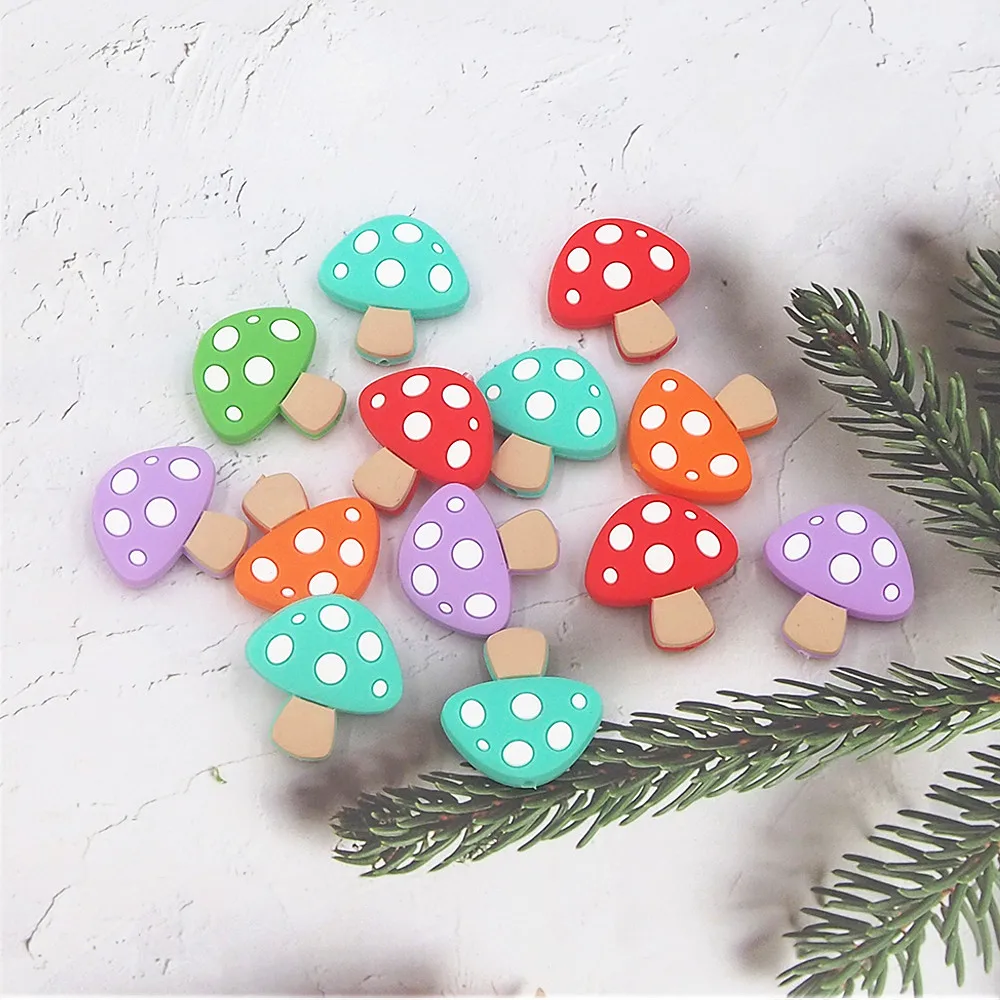 Chenkai 50pcs Cartoon Silicone Beads Mushroom Shape Beads BPA Free Infant Chewable Dummy Necklace Pacifier Toy Gift Accessories