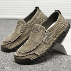 Spring Fashion Low Top Washed Fabric Casual Men's Shoes Breathable Soft Sole Fabric Men's Driving Shoes