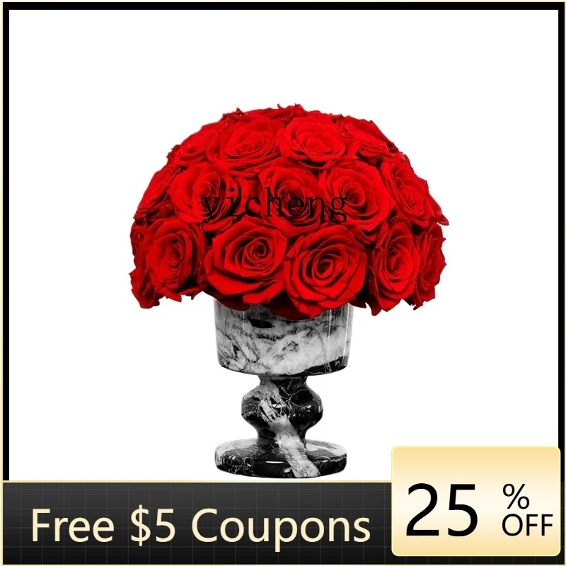 YFY Rosenmarmor-Vase, hochwertiges, luxuriöses Geschenk, dekorative Ornamente, Wohnaccessoires, Feengarten