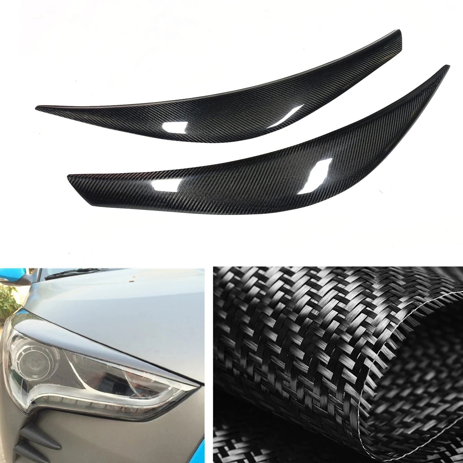 Front Head Light Lamp Cover Brow Trim For Hyundai Veloster 2011-2017 Real Carbon Fiber Headlight Eyebrow Headlamp Eyelid Sticker