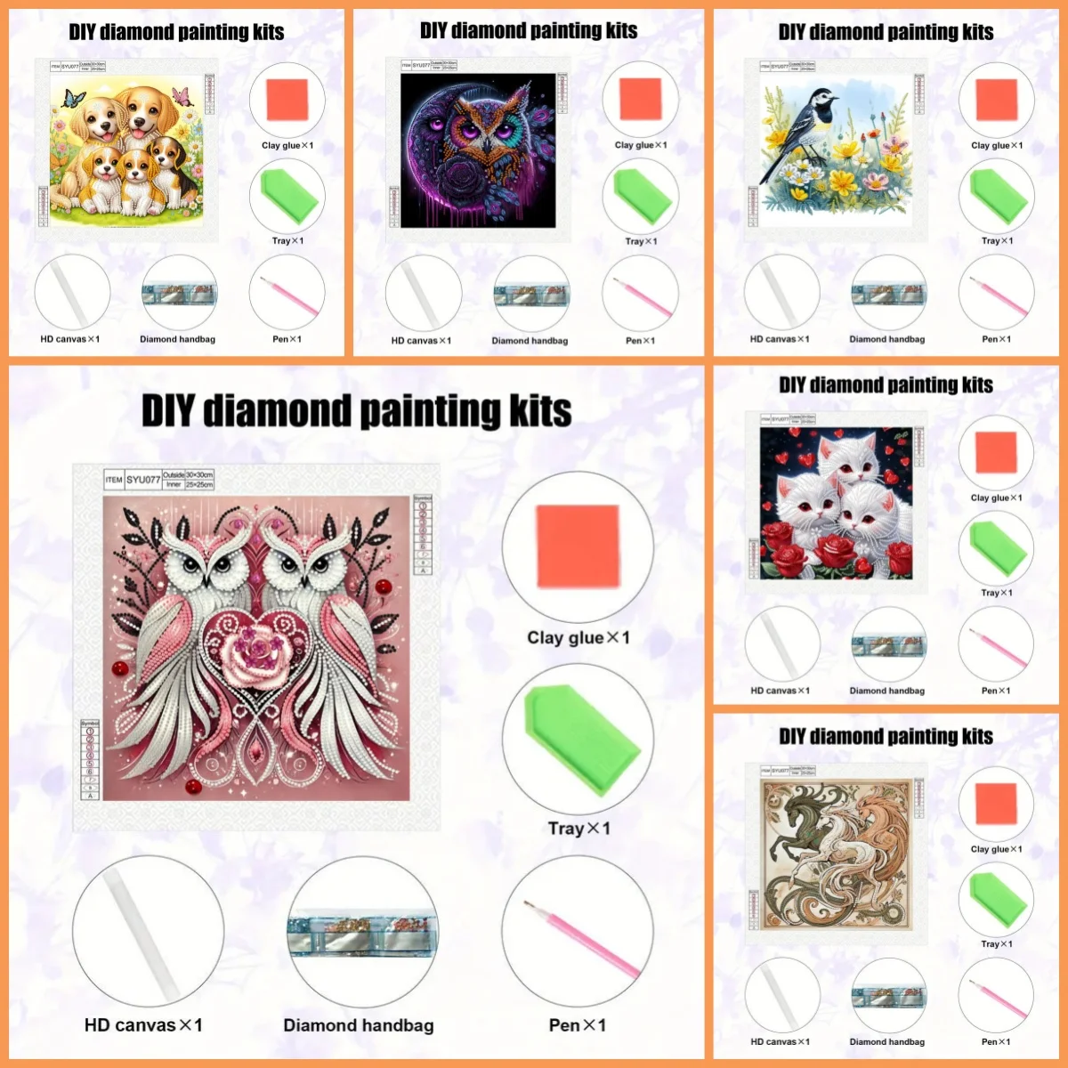 1 لوحة ماسية ذاتية الصنع بأنماط حيوانات، مناسبة لعشاق الرسم الماسي المبتدئ (بدون إطار خشبي) #5