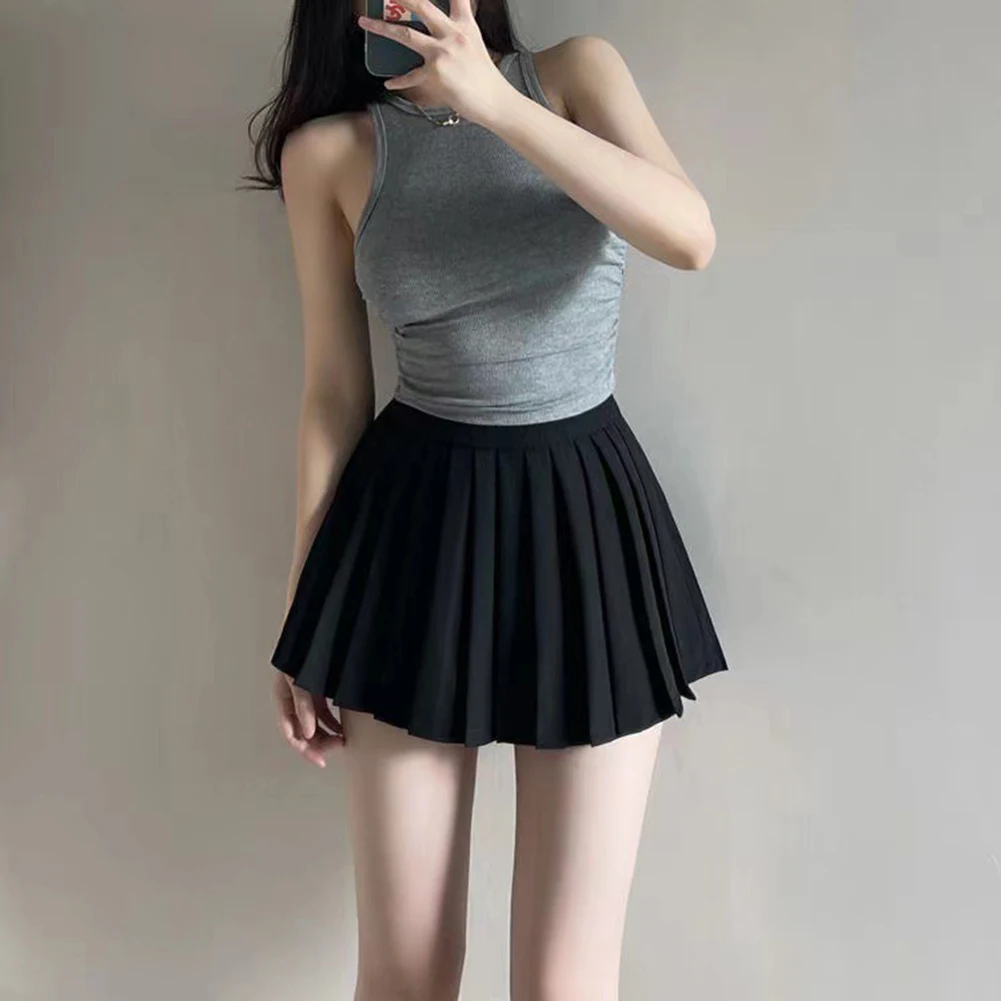 Pleated Mini Skirt Skirt Black Light Gray Navy Blue Pink Polyester Skin Color White Suitable For Daily Leisure