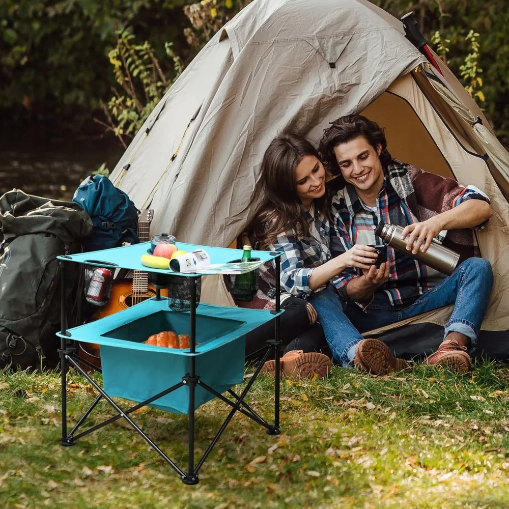 

Портативный походный стол для пикника, легкий складной пляжный столик с 4 подстаканниками и сумкой для переноски для лагеря, путешествий, рыбалки