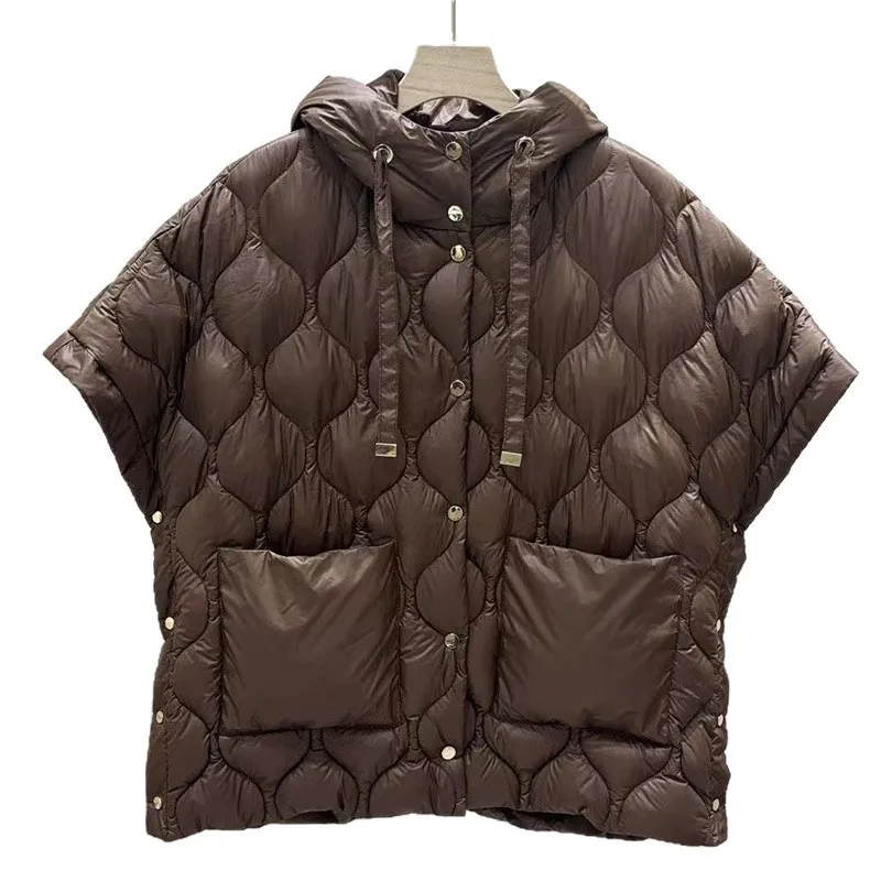 2025 New Winter Women's 90% White Duck Down Vest Irregular Sleeveless Puffer Jacket With Hood Female Warm Waistcoat