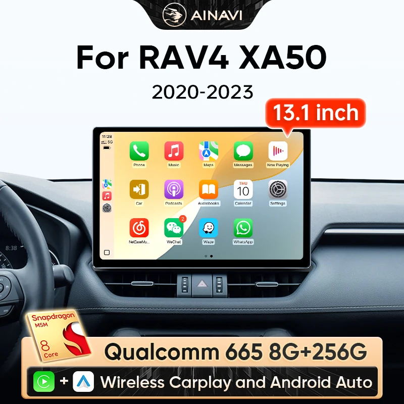 Ainavi 13.1 inch Car Radio For Toyota RAV4 2020 2021 2023 2025 2026 XA50 Car Multimedia Wireless CarPlay Android Auto HDMI 2K