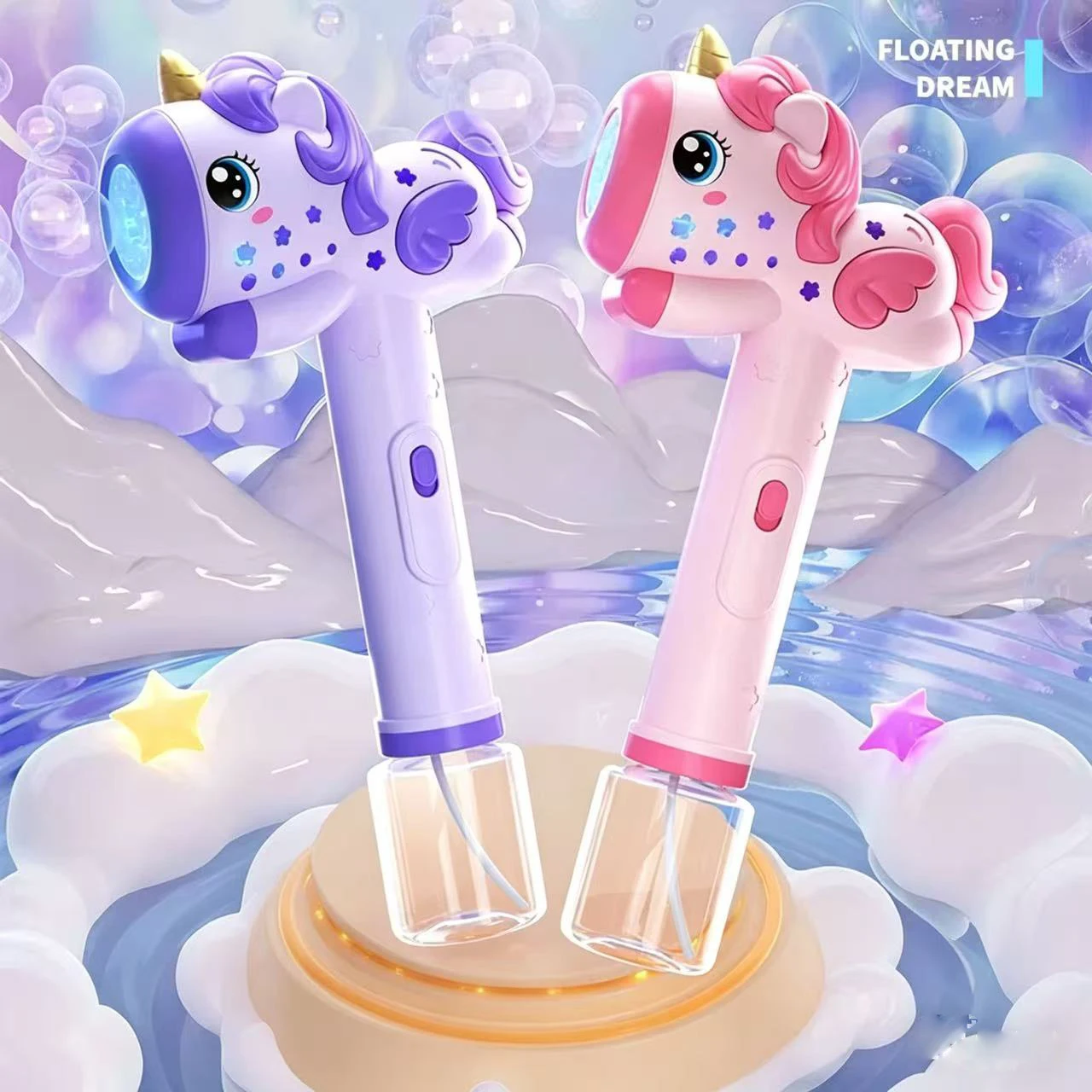 Pistolet à bulles électrique licorne, souffleur de savon automatique avec lumière, machine à bulles pour jeux de plein air d'été, cadeau pour garçons et filles