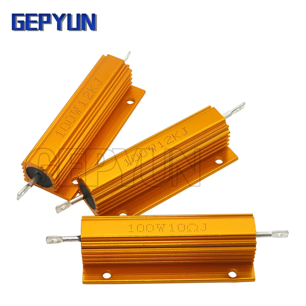 1pcs 100W Aluminum Power Metal Shell Case Wirewound Resistor  0.05 0.1 0.5 1 2 6 8 10 20 200 500 750 800 1K 10K ohm 0.01-100K