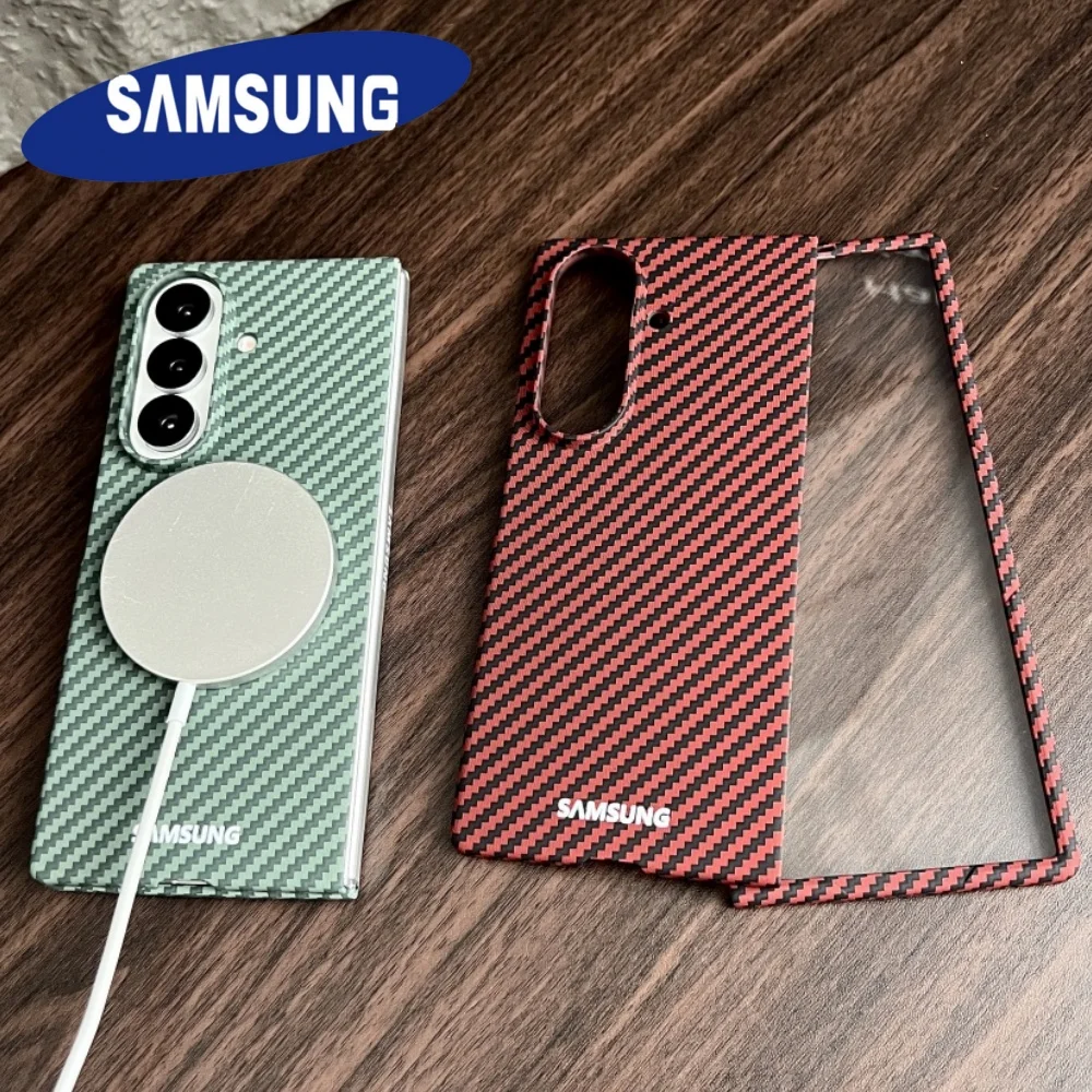 

Luxury Carbon Fiber Matte Slim Hinge With Film Fold Phone Case For Samsung Z Fold 7 6 5 4 3 Anti Drop Shockproof Bumper Cover