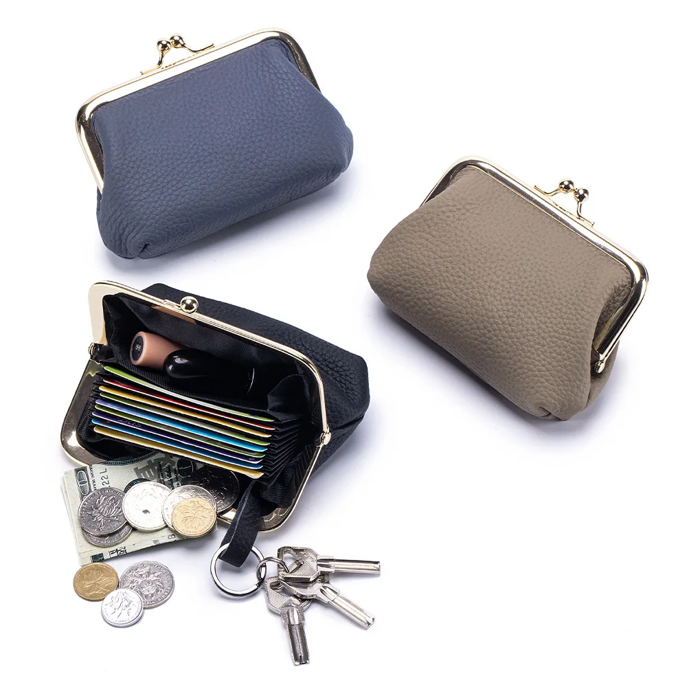 

Мини-кожаный держатель для карт для женщин, кошелек из натуральной гальки с несколькими отделениями для карт, небольшой кошелек для монет для предметов первой необходимости