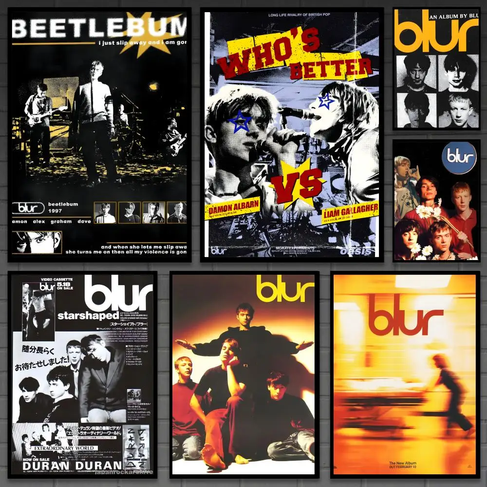 B-Blur Band Rock Roll Band Retro Poster Versatile HD Waterproof Wall Art Self-Adhesive Decor for Any Space Ideal Gift