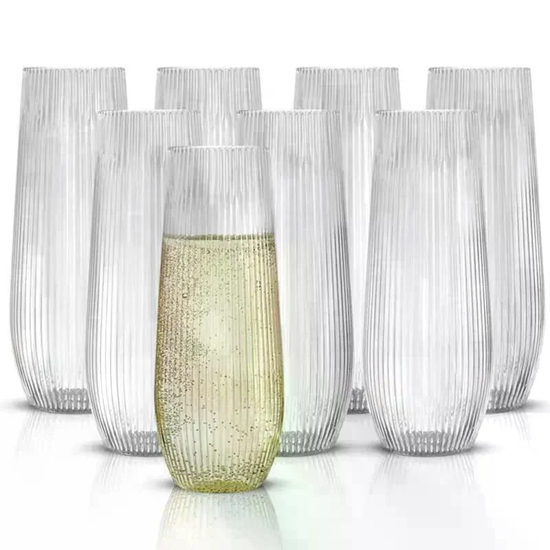 Plastic Transparent Ribbed Wine Glasses Disposable Stemless Wine Glasses Plastic Cocktail Glasses For Party Unbreakable 1/5 Pcs