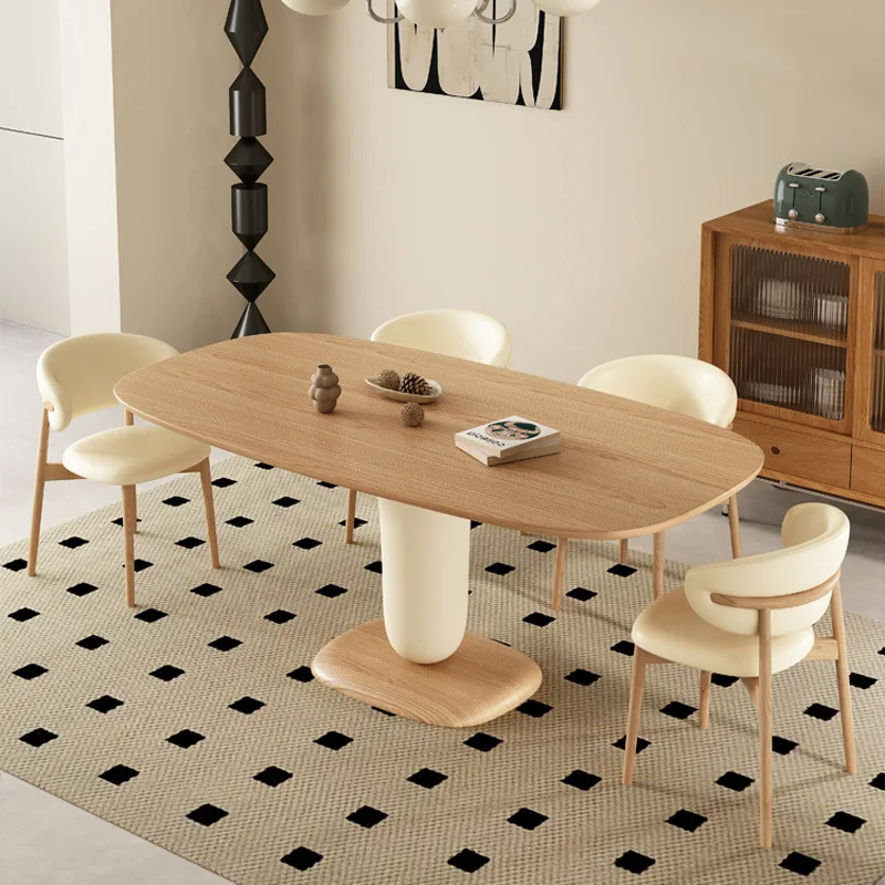 

Solid wood dining table and chairs combination log style household size apartment household Japanese cream style designer rectan