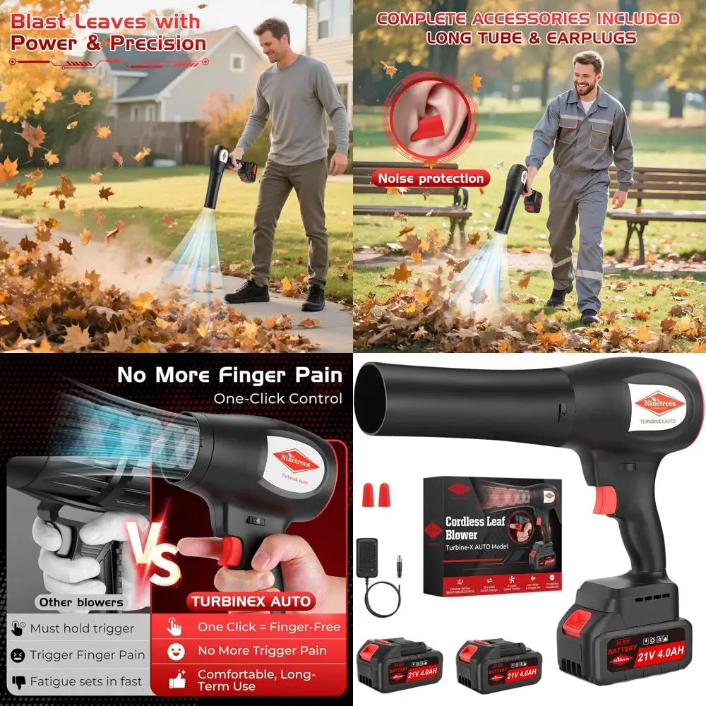 

Cordless Battery-Powered 1 Million RPM One-Touch Lock Lightweight Handheld Leaf and Patio Blower for Car and Yard Cleanup