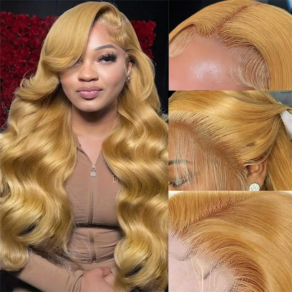 Honey Blonde Colored Body Wave Lace Front Human Hair Wig Color 27 Pre Plucked 13x4 HD Transparent Lace Frontal Wigs For Women