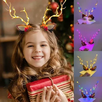 Christmas Hair Clip Antler Colorful Luminous Hairpin Headwear Light Party Decoration Headband Reindeer Accessories Christmas