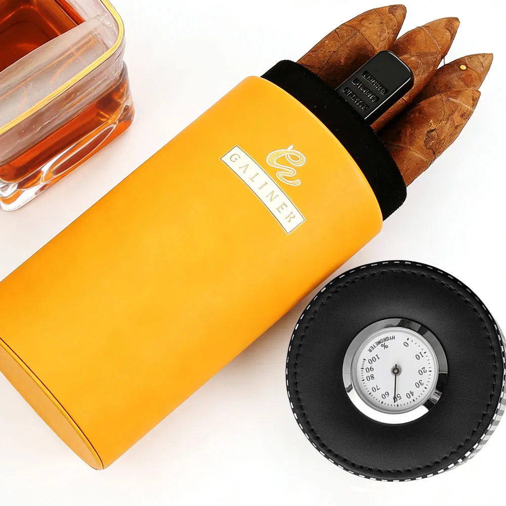 

GALINER Cedar Wood Humidor Jar Cigar Travel Case Portable PU leather Cigar Humidor Storage Box