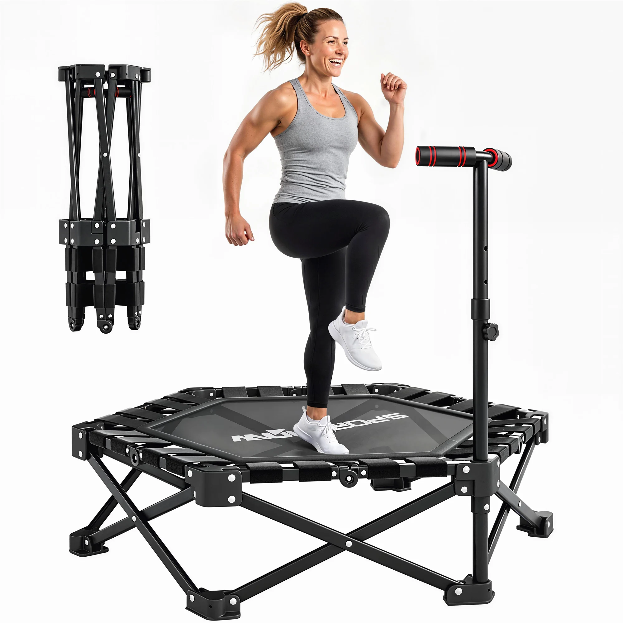SPORTNOW Fitness Trampolin klappbar Ø104 cm Mini Trampoline mit T-Griff