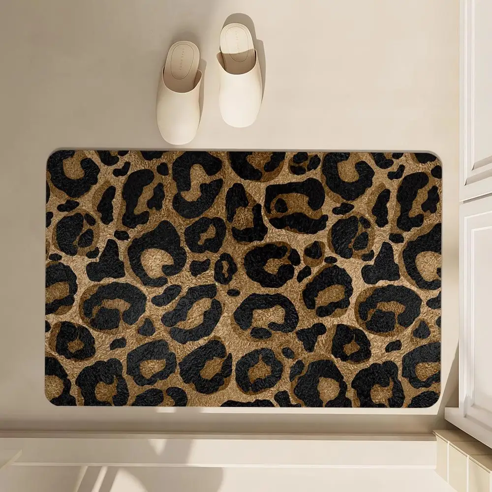 

Leopard Print Panther Floor Mat Soft Diatom Bathroom Absorbent Floor Mat, Toilet Of The Bathroom, Household Floor Mat, Door Mat