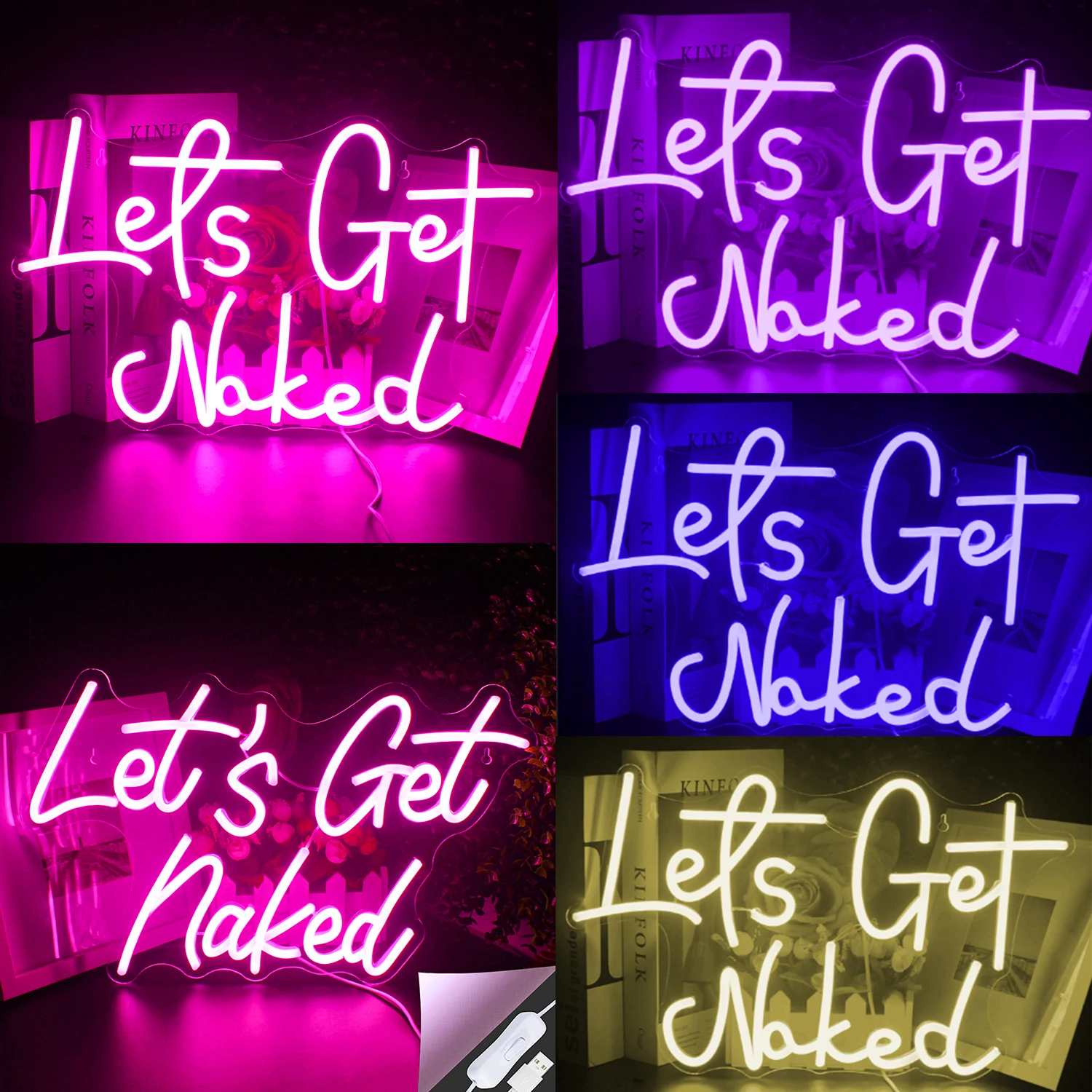 Let's Get Naked Neon Sign LED Room Wall Decor USB Powered With Switch Acrylic For Bedroom Bathroom Party Event Art Wall Decor