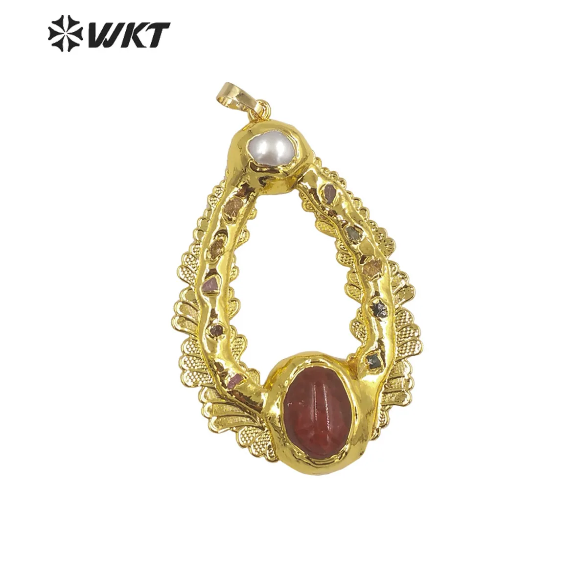 

WT-P1951 WKT New Arrival Water Drop Shape Pearl And Colored Jade Pendant 18K Gold Plated For Women Earrings Decorative