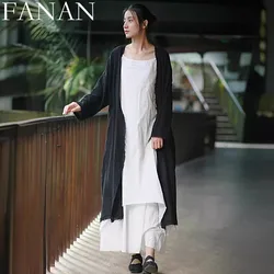 2024 Spring Summer New Cotton Linen Women Fur Edge Design Cardigan Trench Coat Chinese Style Sun Protection LX118