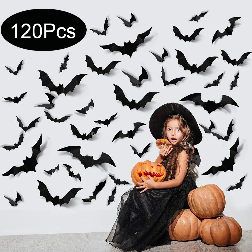 Decoraciones de murciélagos de Halloween, murciélago de Pvc 3D en la pared, pegatinas de pared de murciélagos negros, accesorios de miedo de Halloween