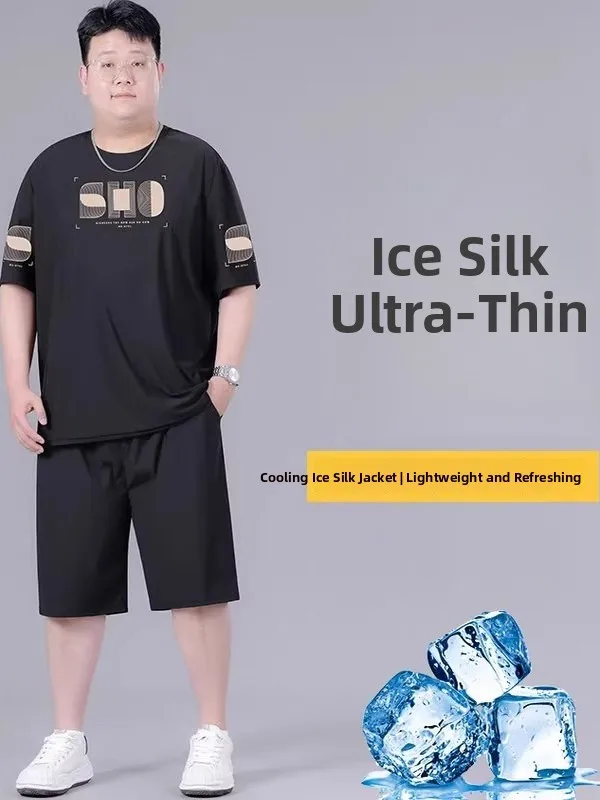 

Large Size Men's Qui Dry Casual Ice Silk ort Sve orts Set Summer Breathable Two Piece Suit Polyester Fiber T-irt