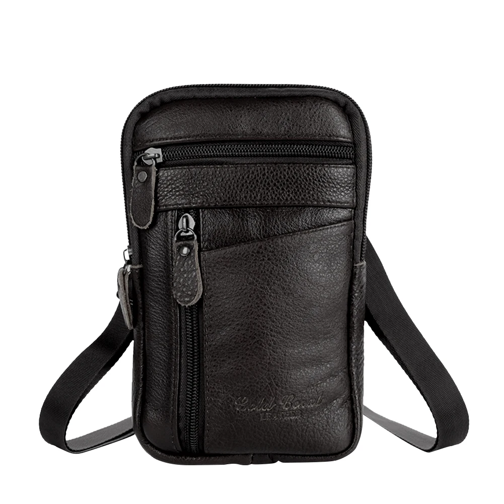 Bolsa de ombro de couro genuíno para homens, monocromática Fanny Belt Packs, bolsa para telefone, bolsas crossbody casuais