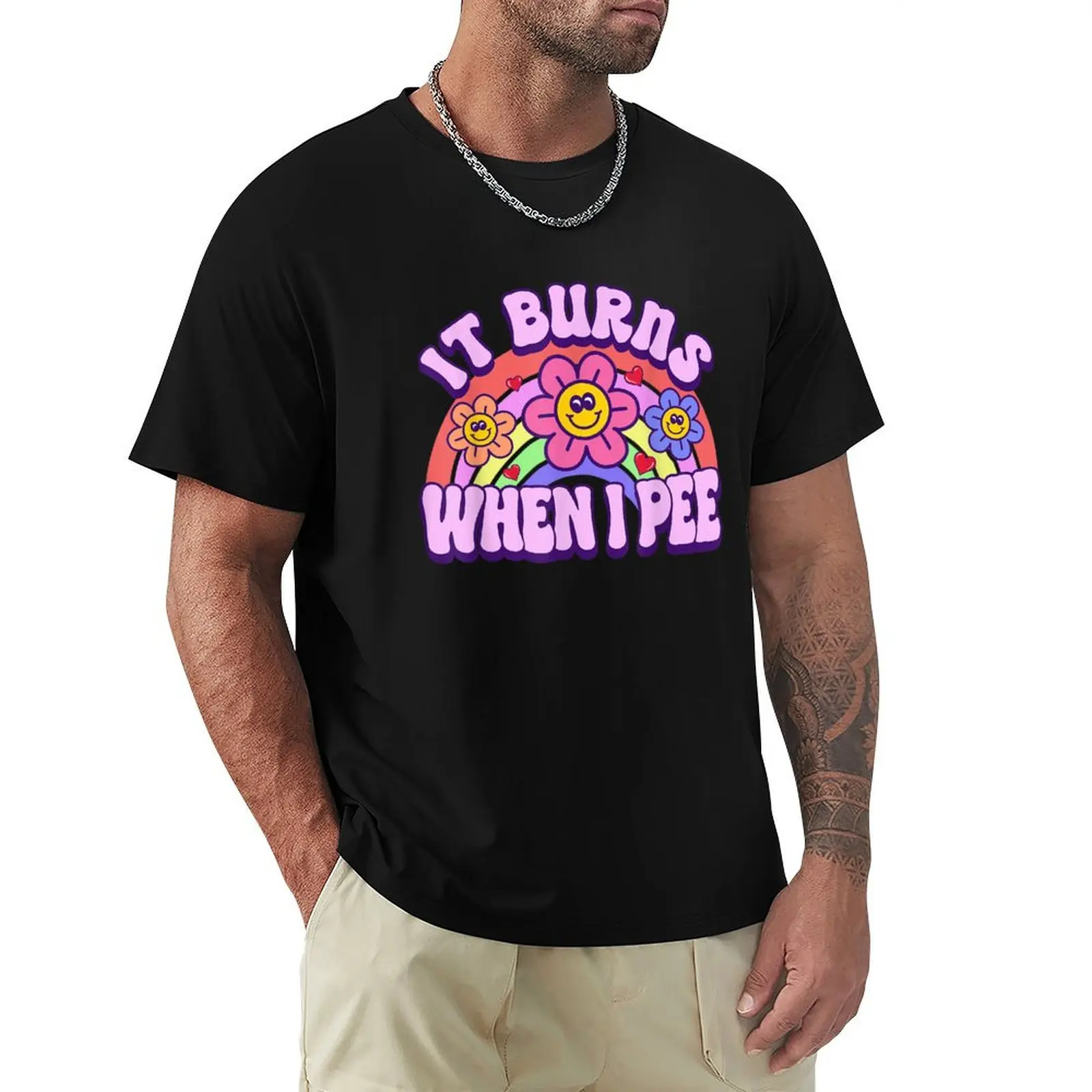 

It Burns When I Pee Funny Sarcastic Ironic Shirt For Women, Y2K Inappropriate Gift T-Shirt Casual Graphic Print Tee