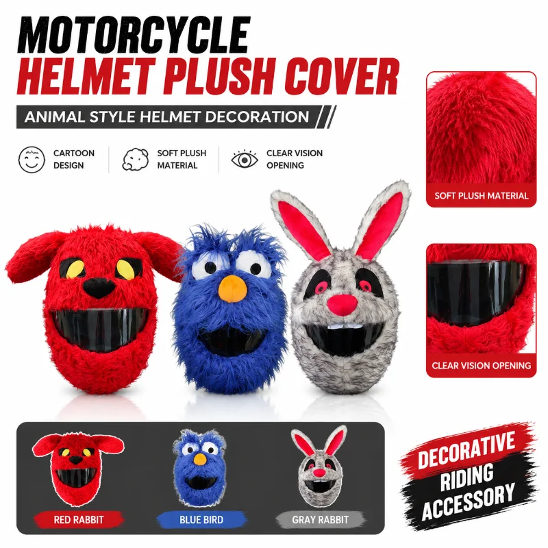 Motorcycle Helmet Plush Cover Animal Shape Cartoon Decorative Accessory Riding Helmet Decoration Cover