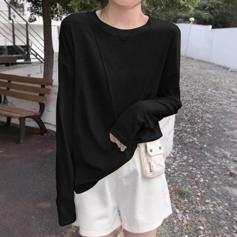 

Long Sleeve T-Shirts Womens Bohemian Style Cotton Tops Relaxed Fit Pink O Neck Comfortable Soft Fabric Fall Winter Daily Retro