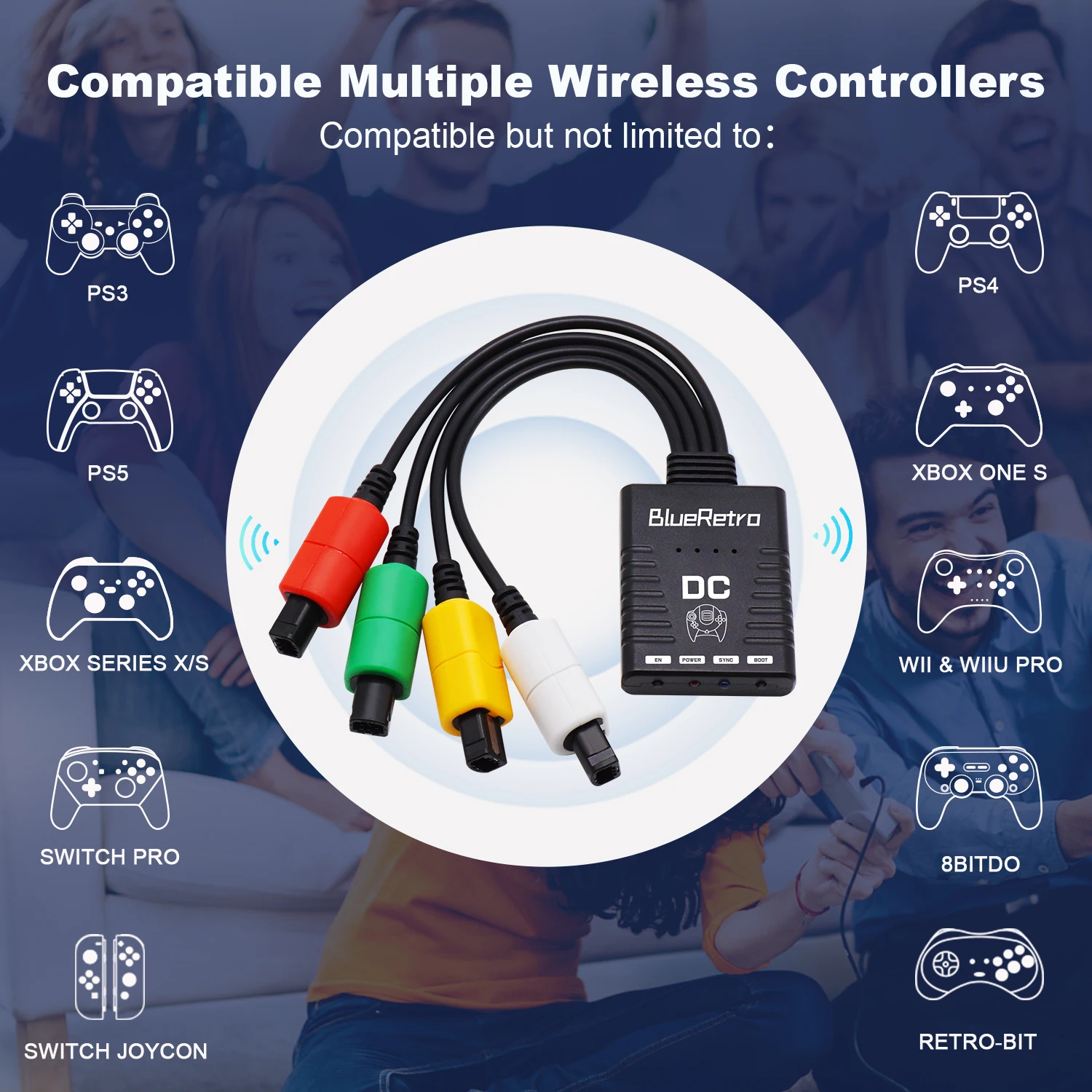 محول وحدة تحكم ألعاب لاسلكية من BlueRetro لمحول SEGA DreamCast DC يدعم PS4 PS5 8bitdo WiiU Switch Pro Joystick