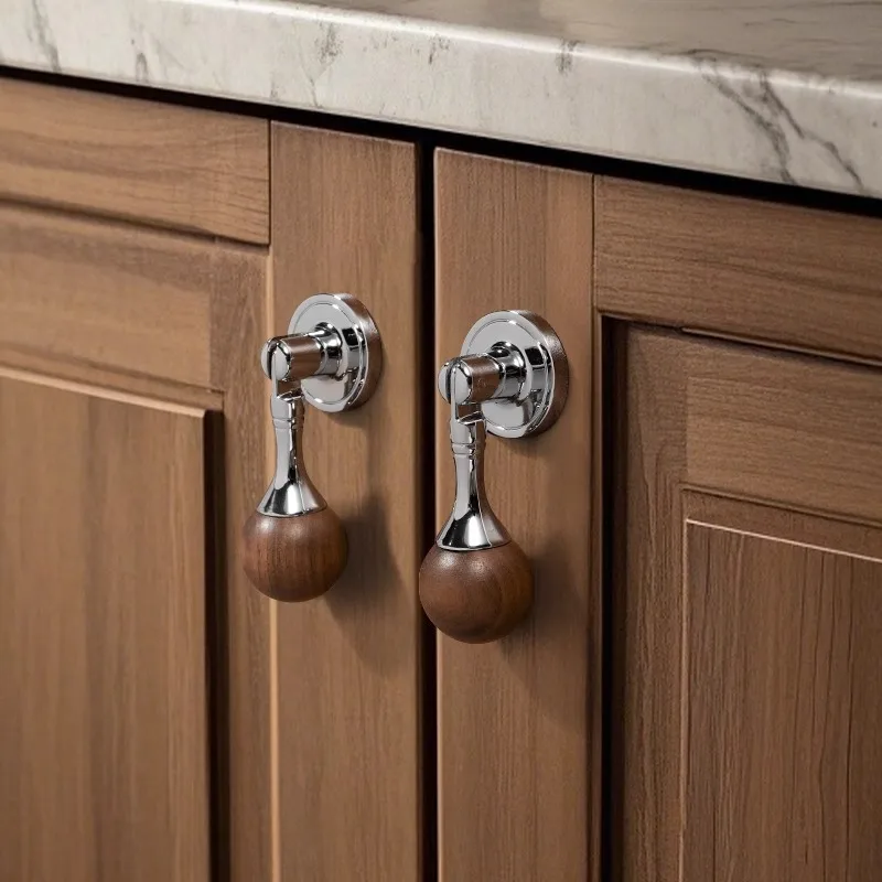 Light Luxury Cabinet Door Handle, Wardrobe Door Drawer, Antique Walnut Round Ball, New Chinese Style Pendant, Small Handle