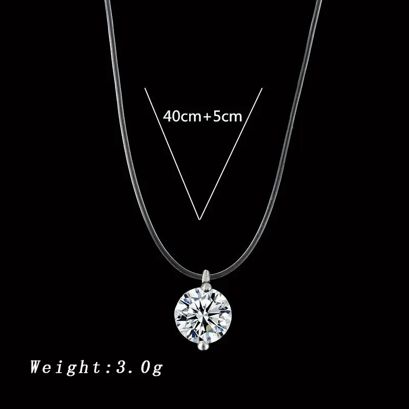 White Round Rhinestones Pendant Necklaces for Women Trendy Transparent Fishing Line Short Chokers Necklace Party Jewelry Gift