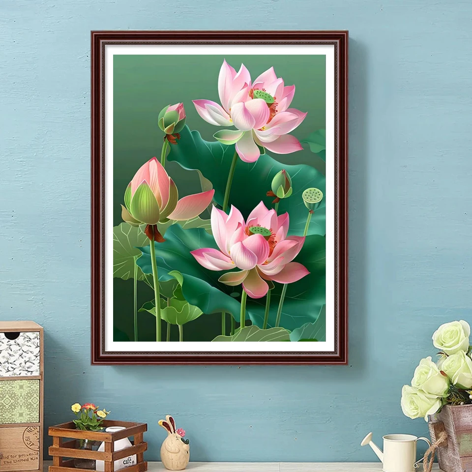 5D Diy Full Diamond Painting Kit New Arrival Lotus Diamond Embroidery Flower Cross Stitch Rhinestone Art Room Decor