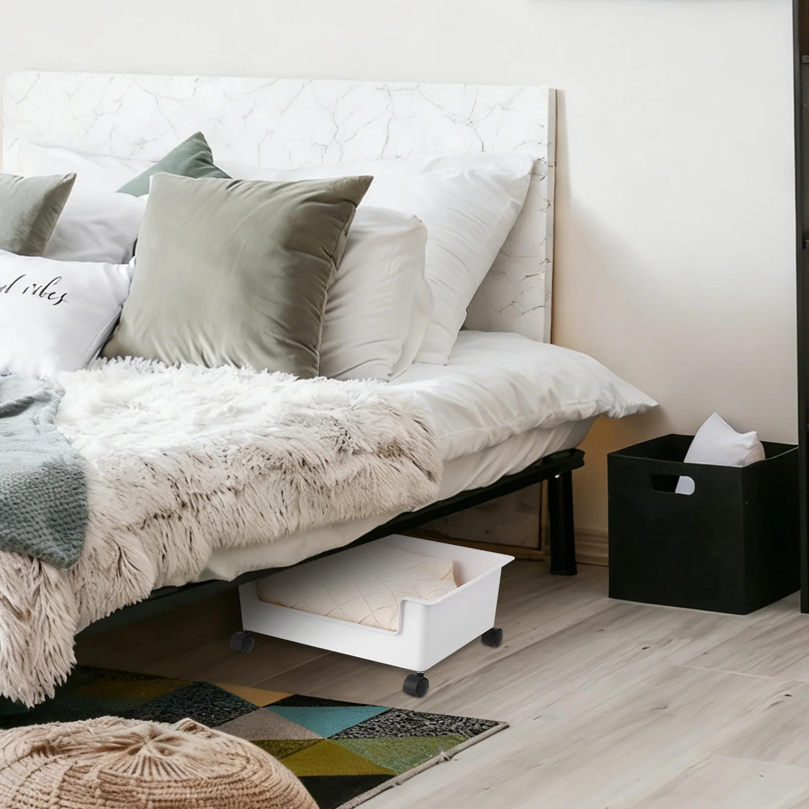 Desktop Book Storage Bin Rolling Cart Multi-Functional Sturdy Bookshelf Home Office Organizer Plastic Storage Box with Wheels