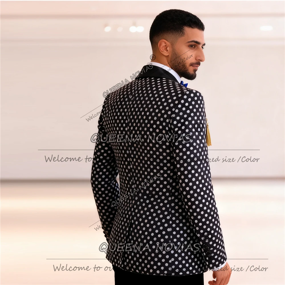 Retro Bräutigam Hochzeit Smoking 3-teiliges Set Polka Dot Anzug Männer Slim Fit Angepasst Schal Revers Prom Blazer Männlichen Mode Ropa hombre