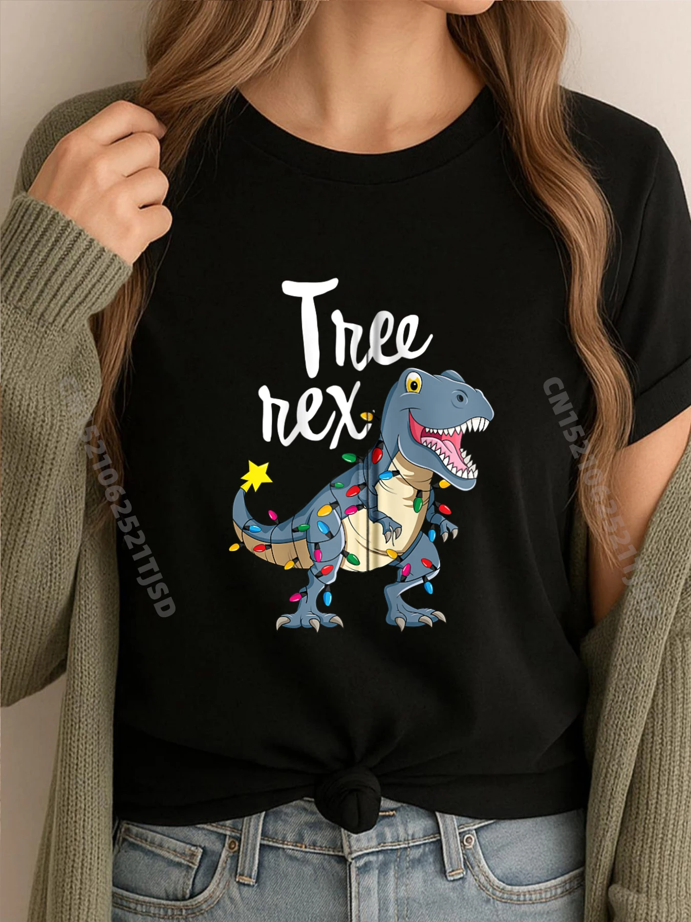 

Trex Christmas Pajamas Dinosaur Tree Rex Graphic T Shirts Woman Oversized Youth Mens T Shirt Family