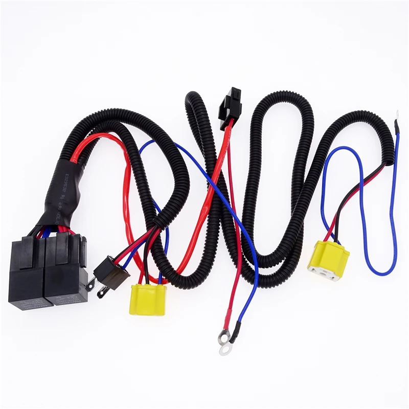 1 PCS Headlight Connector Booster Cable Relay Fuse Socket Black Wire Harness For H4/9003