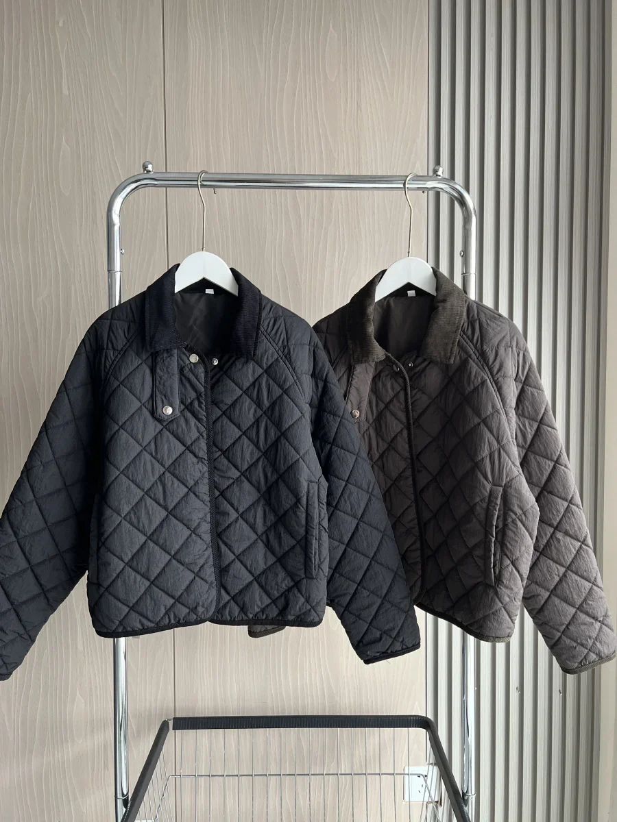 LIBIELIY Women's Quilted Jacket With Padded Lining Model - Casual And Simple Diamond Quilted Short Puffer Jacket With Collar