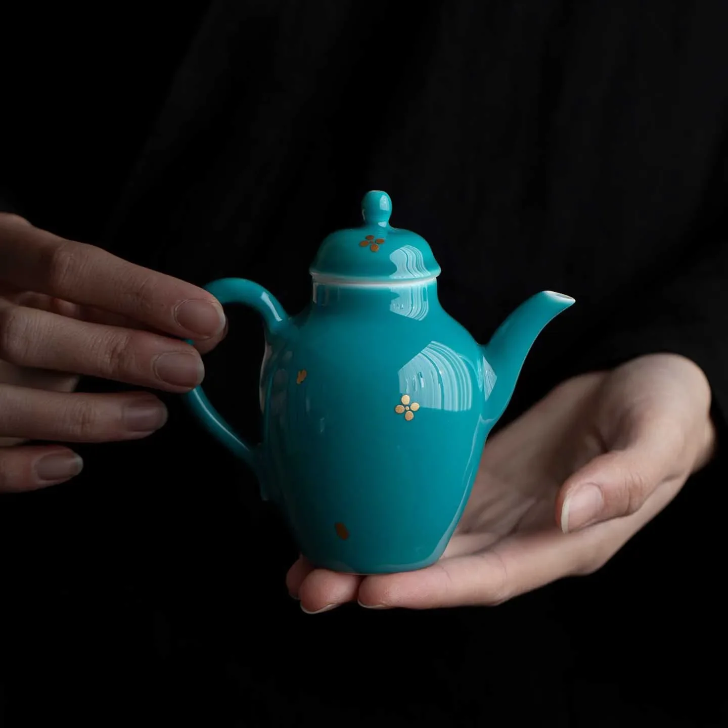 Turquoise Green Ceramic Kung Fu TeaSet Collection High-grade Chinese Sprinkled Gold Cover Bowl Teapot Teacup Master Cup Ornament