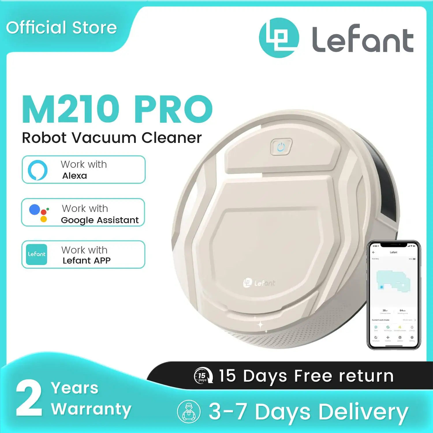 

Lefant Robot Vacuum M210 Pro, 2200Pa Suction,120 Mins Runtime, Self-Charging APP/Voice/WiFi/Alexa Control, Ideal for Hair,Carpet