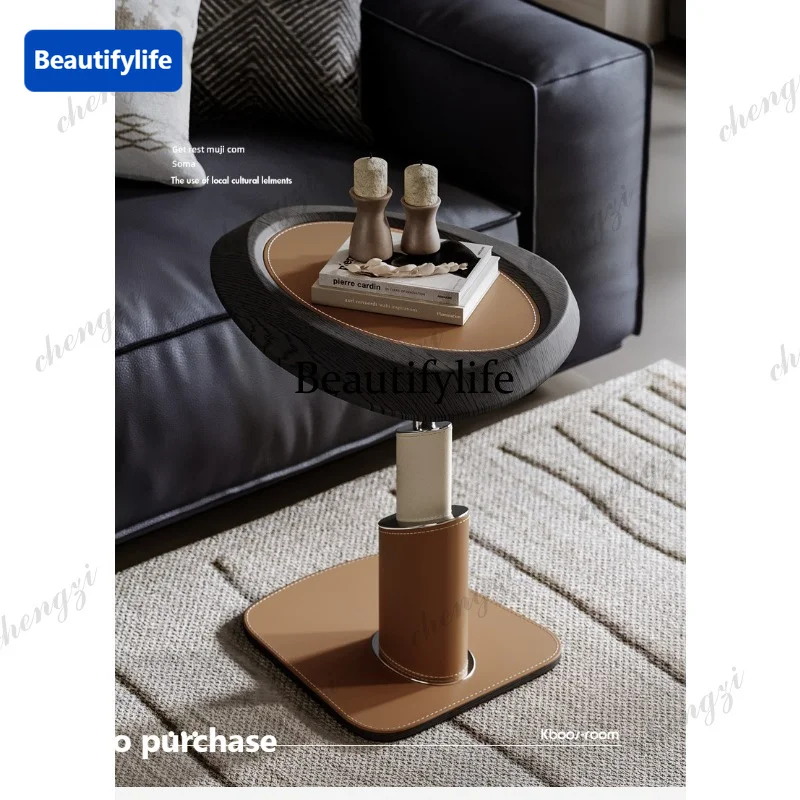 Italian minimalist saddle leather sofa corner few living room solid wood edge few designer special-shaped