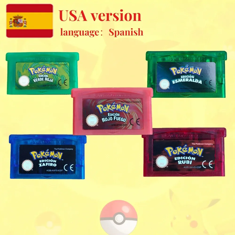 ตลับเกม GBA 32 บิต รุ่นฮิต - ซีรีส์โปเกมอน (เอเมอรัลด์/ไฟแดง/ใบเขียว/รูบี้/แซฟไฟร์) เวอร์ชั่น ESP ของขวัญเทศกาลเด็ก