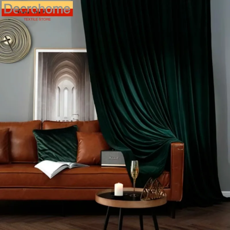 

Dark Green Velvet Curtains for Living Room Bedroom Blackout Velvet Luxury American Vintage Emerald Curtains Customized