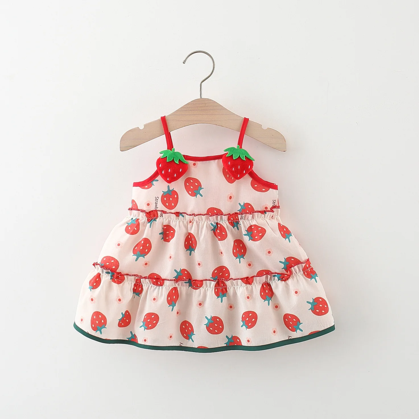 (0-3 Years Old) Baby Girl Dress Summer Cotton Strawberry Print Strap Dress For Kids Girl Girl Cute Princess Dress