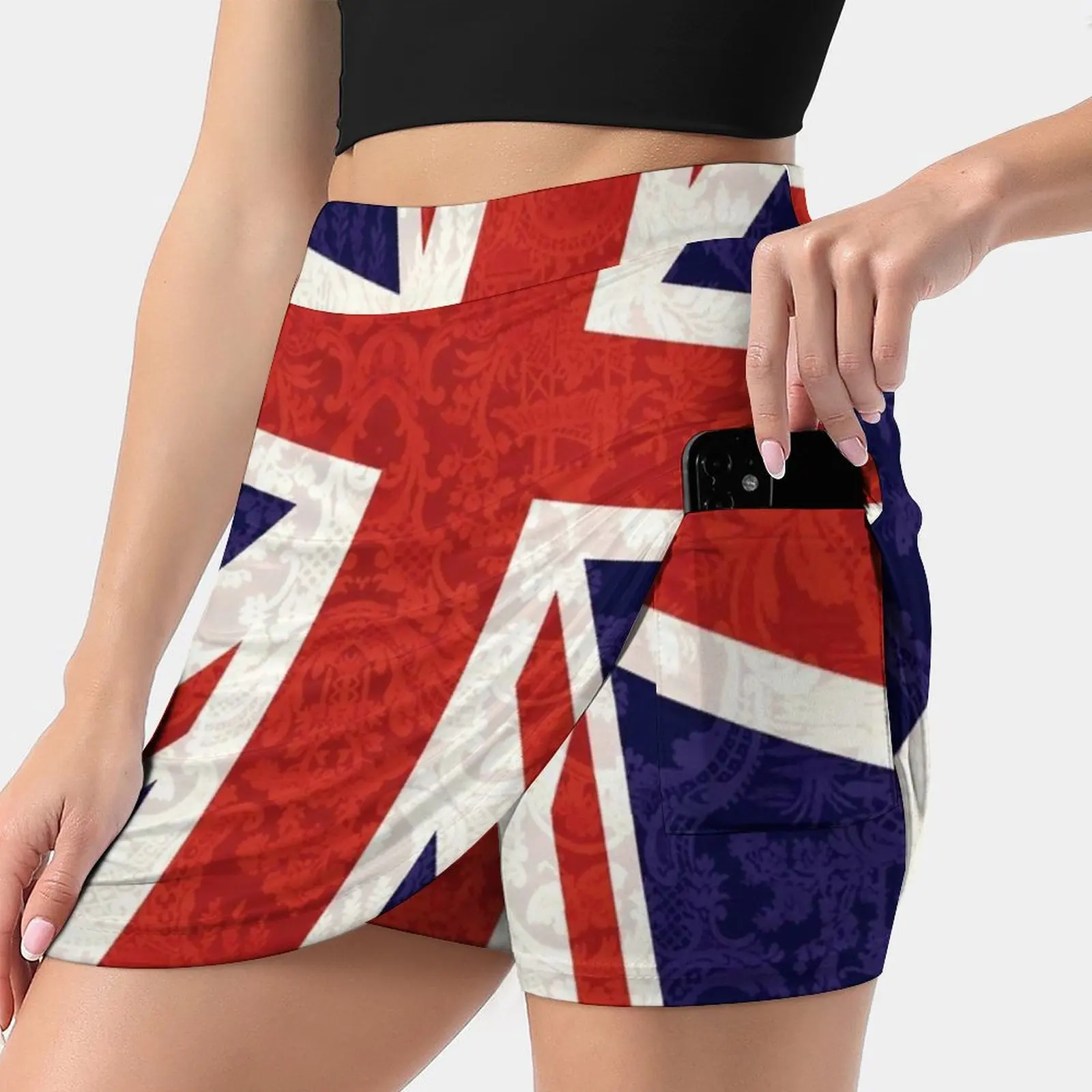 Flying Union Jack Women's skirt Y2K Summer Clothes 2022 Kpop Style Trouser Skirt With Pocket Union Jack British Uk Flag Red