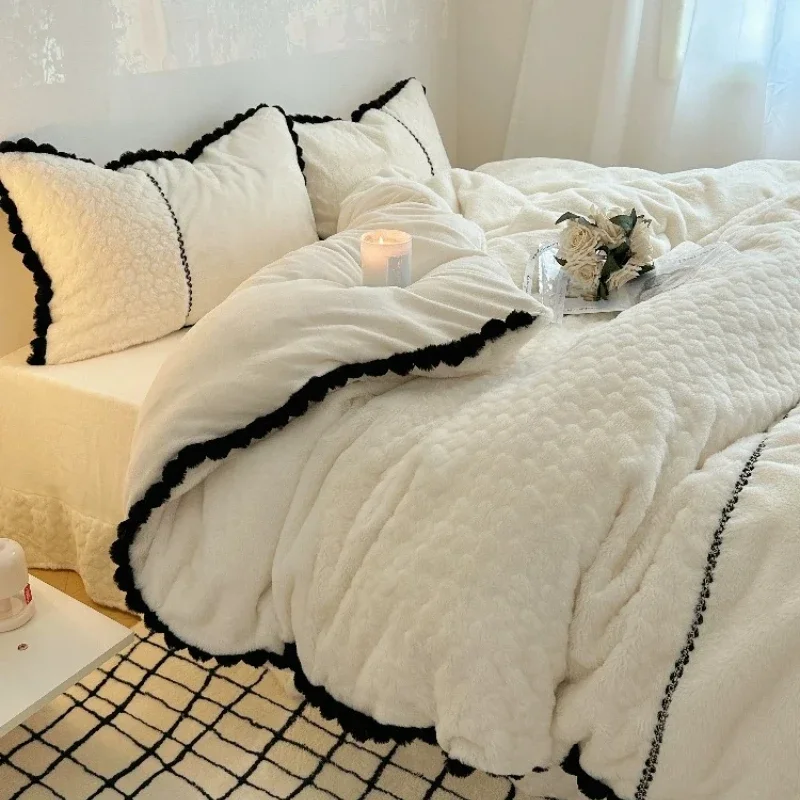 Winter Fairy Thickened Rabbit Velvet Bedroom Bed Four Piece Set Double Sided Velvet Duvet Cover Milk Coral Velvet Bed Sheet