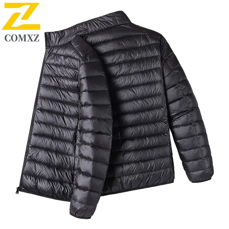 COMXZ Down Jacket 2025 White Duck Down Warm Lightweight Skiing Puffer Jacket Minimalist Solid Color Winter Jacket Men's Clothing