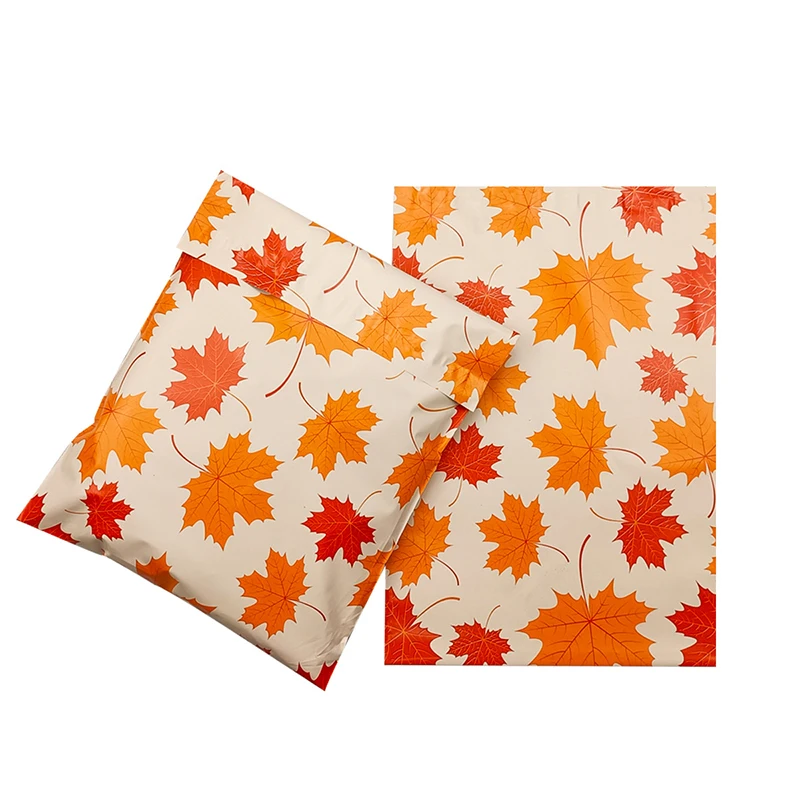 10x13inch Maple Leaf Printing Shipping Envelope Orange Plastic Delivery Bag Waterproof Packaging Supplies Gift Courier Bag 10Pcs